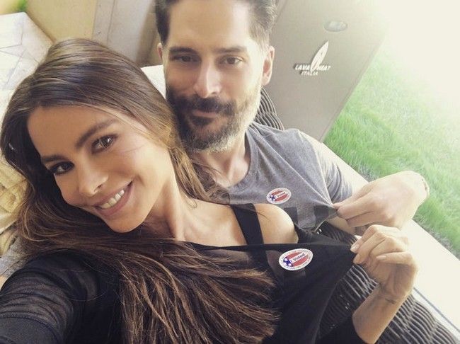 Vergara and Manganiello showed off their "I Voted" stickers on election day